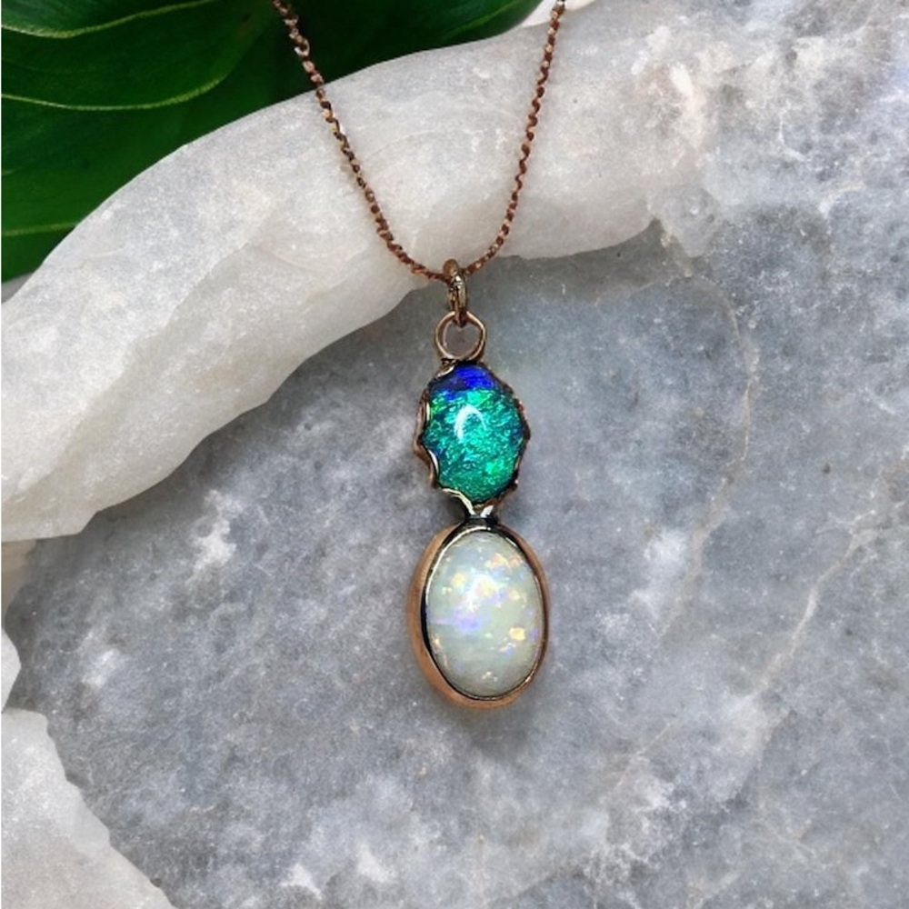 “The mermaid” Handmade 10k opal necklace.